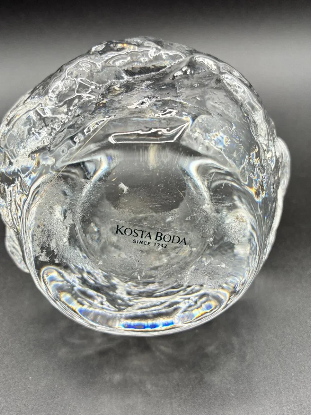 Kosta Boda Crystal Candle Holder Votive Snowball Rock Textured Clear Heavy